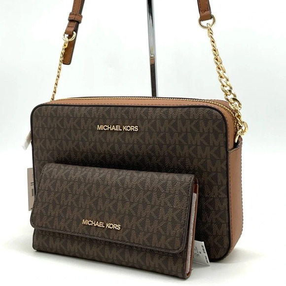 Michael Kors Large EW Crossbody Bag & Large Trifold Wallet Brown/ Gold